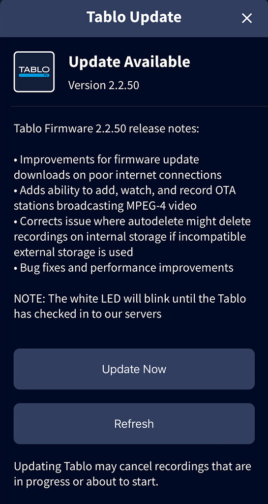 NEW - Tablo (4th Gen Only) Firmware Release 2.2.50 - Announcements ...