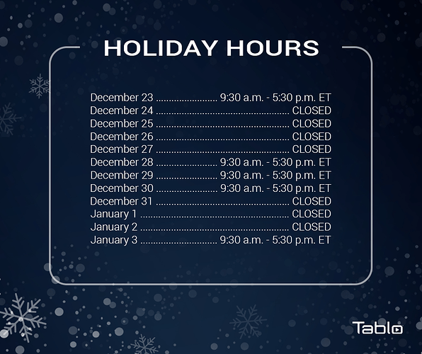 tablo_holiday_hours_2022