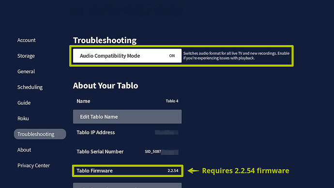 tablo_4th_gen_roku_settings_audio_compatibility_firmware_markup